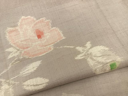 平和屋着物▽上質な紬　単衣　枝花文　正絹　逸品　BAAS8351hv