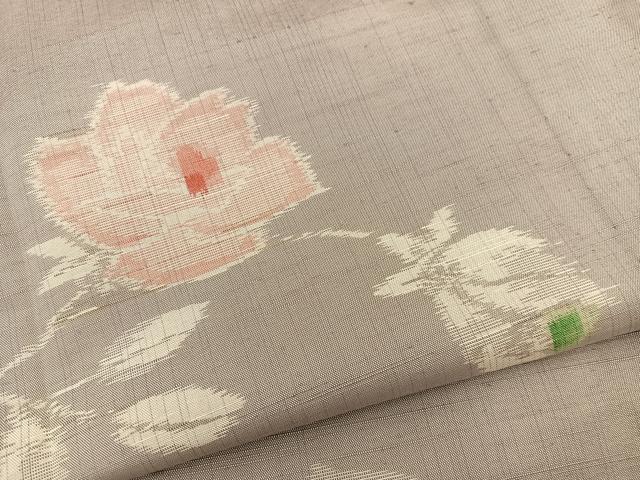 平和屋着物▽上質な紬　単衣　枝花文　正絹　逸品　BAAS8351hv