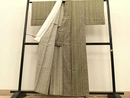 平和屋着物▽上質な小紋 単衣 紬地 花間道 正絹 逸品 BAAS8352hv
