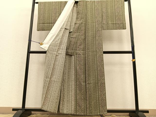 平和屋着物▽上質な小紋 単衣 紬地 花間道 正絹 逸品 BAAS8352hv