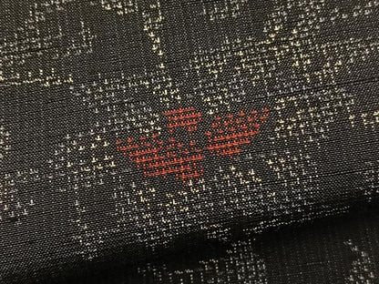 平和屋着物▽上質な紬 単衣 花唐草文 正絹 逸品 BAAS8357hv