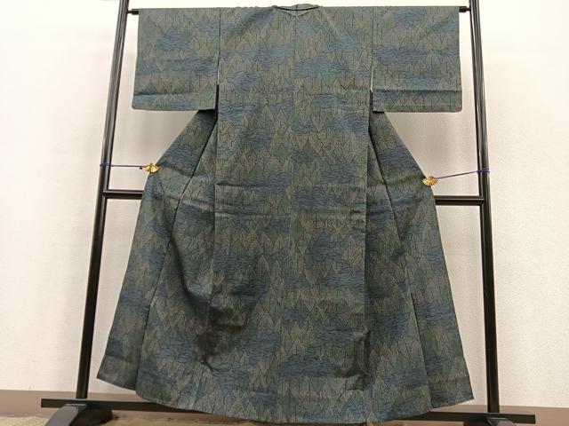 平和屋着物▽上質な紬 単衣 樹林文 正絹 逸品 BAAS8361hv