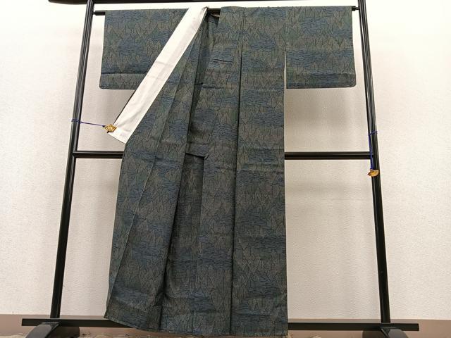 平和屋着物▽上質な紬 単衣 樹林文 正絹 逸品 BAAS8361hv
