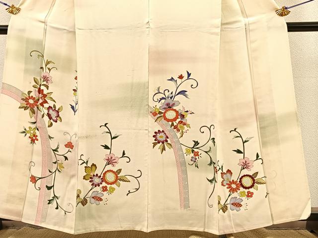 平和屋着物▽訪問着 単衣 草花文 暈し染め 金彩 正絹 逸品 BAAS8362hv