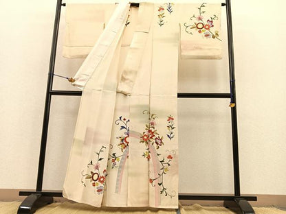 平和屋着物▽訪問着 単衣 草花文 暈し染め 金彩 正絹 逸品 BAAS8362hv
