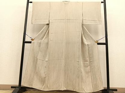 平和屋着物▽上質な色無地　単衣　木目地紋　絹鼠色　正絹　逸品　BAAS8365hv