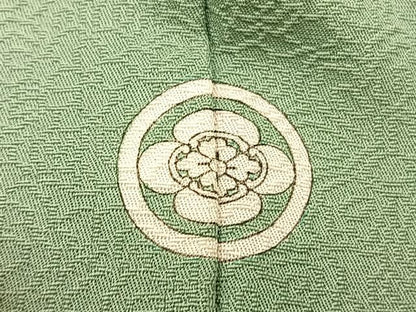 平和屋着物▽上質な色無地 単衣 貝合せ地紋 若葉色 正絹 逸品 BAAS8366hv