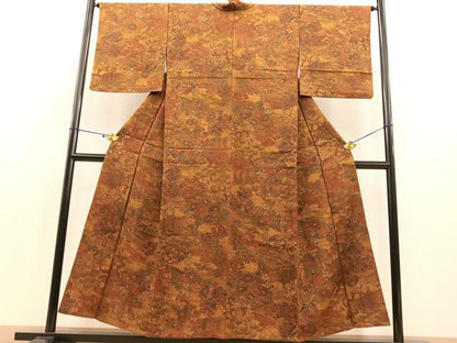 平和屋着物▽上質な小紋　単衣　立波花鳥文　正絹　逸品　BAAS8368hv