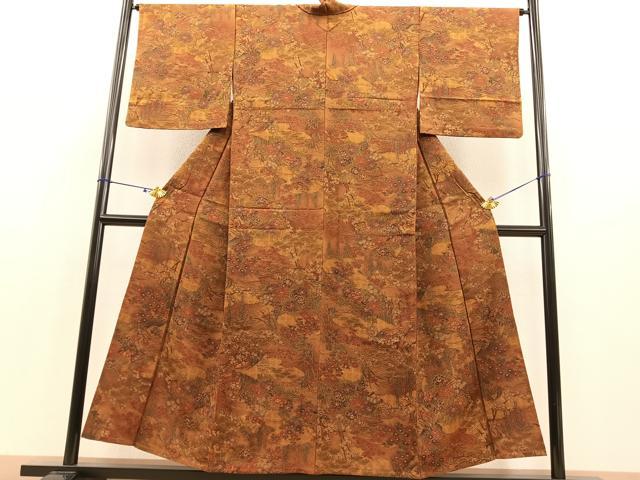 平和屋着物▽上質な小紋　単衣　立波花鳥文　正絹　逸品　BAAS8368hv