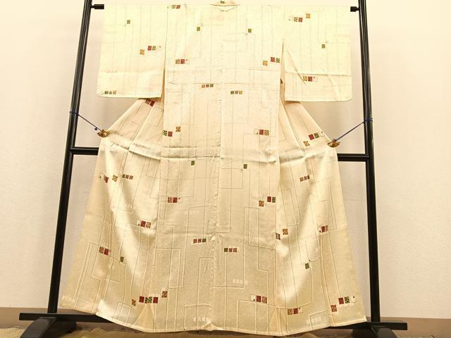 平和屋着物▽上質な小紋 単衣 幾何学文様 正絹 逸品 未使用 BAAS8369hv