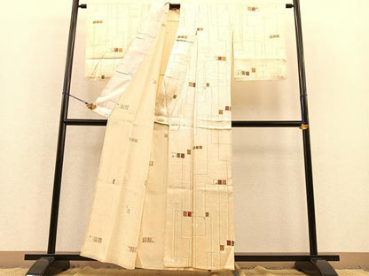 平和屋着物▽上質な小紋 単衣 幾何学文様 正絹 逸品 未使用 BAAS8369hv