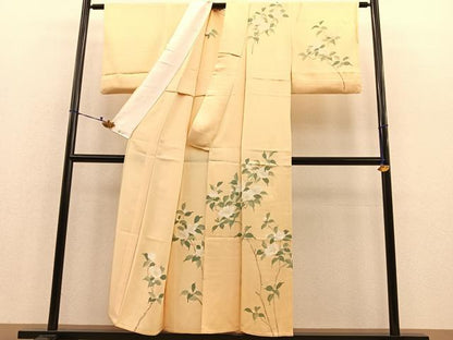平和屋着物▽訪問着 単衣 枝花文 正絹 逸品 BAAS8370hv