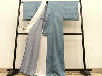 平和屋着物▽上質な色無地　単衣　七宝地紋　奏鼠色　正絹　逸品　BAAS8374hv