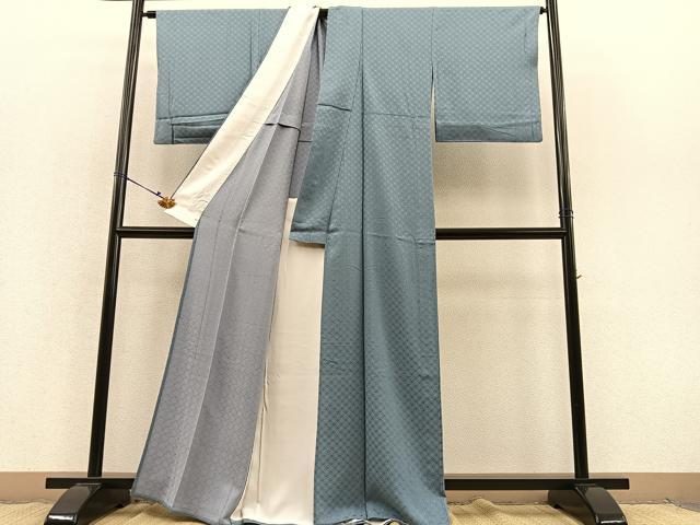 平和屋着物▽上質な色無地　単衣　七宝地紋　奏鼠色　正絹　逸品　BAAS8374hv