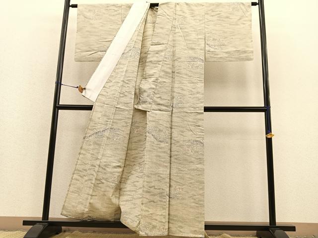 平和屋着物▽上質な紬 単衣 枝花文 正絹 逸品 BAAS8375hv