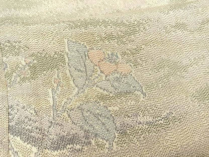 平和屋着物▽上質な紬 単衣 枝花文 正絹 逸品 BAAS8375hv