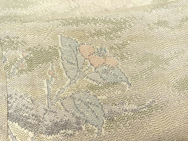 平和屋着物▽上質な紬 単衣 枝花文 正絹 逸品 BAAS8375hv