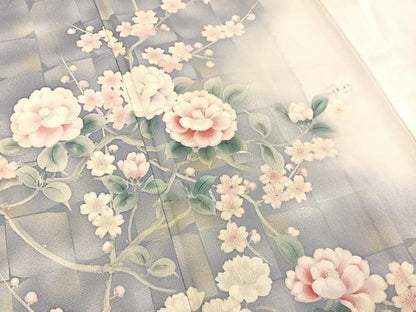 平和屋着物▽訪問着 単衣 椿花文 暈し染め 正絹 逸品 BAAS8377hv