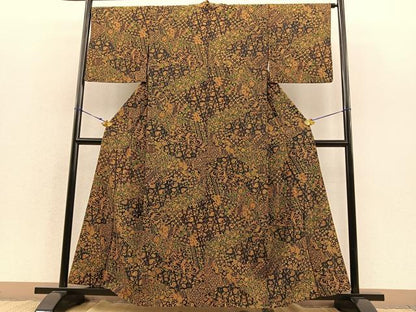 平和屋着物▽上質な小紋 単衣 切り嵌め花鳥文 正絹 逸品 BAAS8379hv