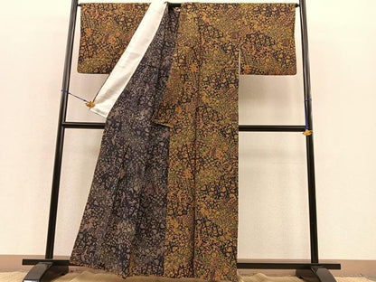 平和屋着物▽上質な小紋 単衣 切り嵌め花鳥文 正絹 逸品 BAAS8379hv
