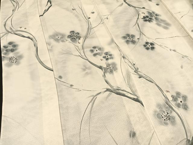 平和屋着物▽染色家 岩浅公展 小紋 単衣 手描き 枝梅文 正絹 逸品 未使用 BAAS8380hv