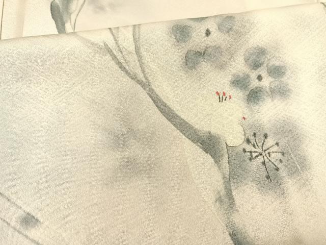 平和屋着物▽染色家 岩浅公展 小紋 単衣 手描き 枝梅文 正絹 逸品 未使用 BAAS8380hv