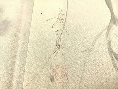 平和屋着物▽染色家 岩浅公展 小紋 単衣 手描き 枝梅文 正絹 逸品 未使用 BAAS8380hv
