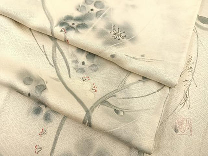 平和屋着物▽染色家 岩浅公展 小紋 単衣 手描き 枝梅文 正絹 逸品 未使用 BAAS8380hv