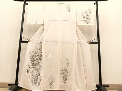 平和屋着物▽訪問着 単衣 手描き 草花文 正絹 逸品 BAAS8382hv