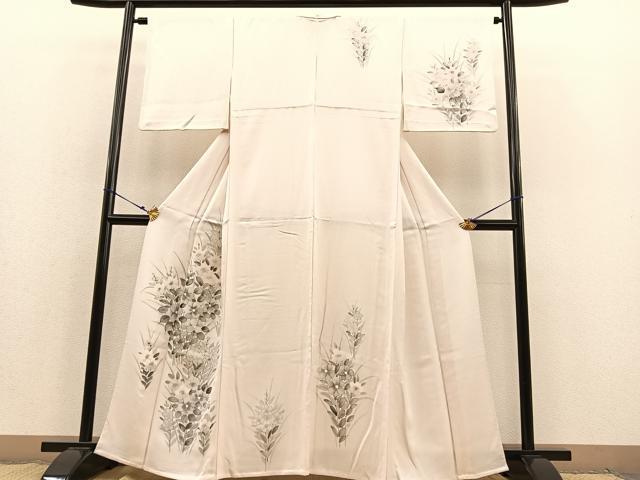 平和屋着物▽訪問着 単衣 手描き 草花文 正絹 逸品 BAAS8382hv