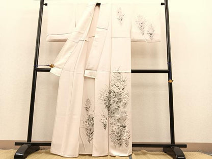 平和屋着物▽訪問着 単衣 手描き 草花文 正絹 逸品 BAAS8382hv