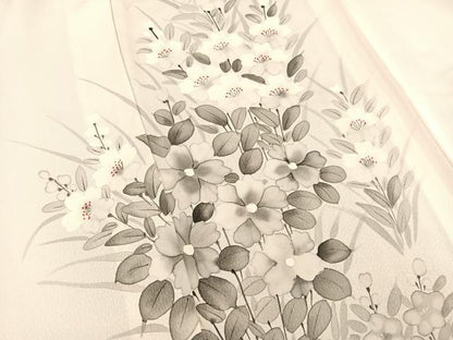 平和屋着物▽訪問着 単衣 手描き 草花文 正絹 逸品 BAAS8382hv
