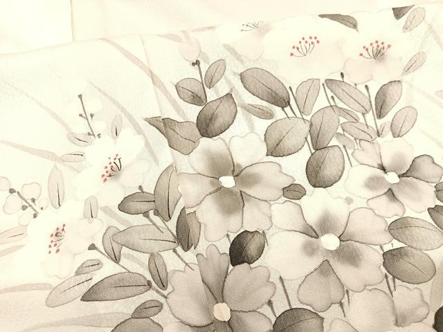 平和屋着物▽訪問着 単衣 手描き 草花文 正絹 逸品 BAAS8382hv