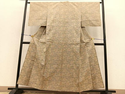平和屋着物▽上質な紬 単衣 松竹花文 正絹 逸品 BAAS8387hv