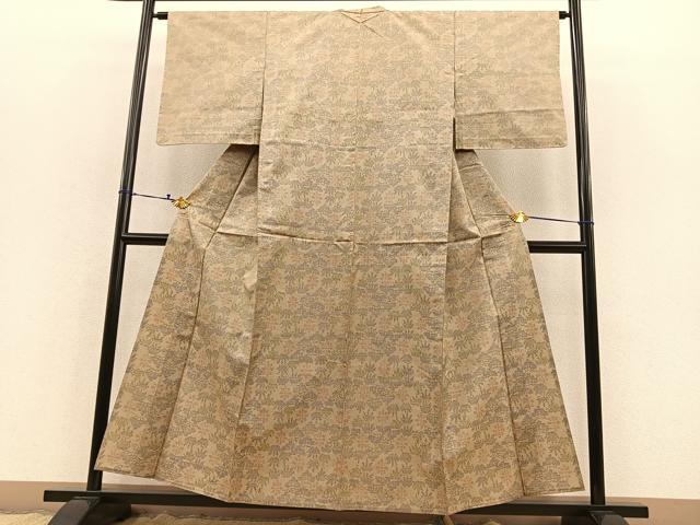 平和屋着物▽上質な紬 単衣 松竹花文 正絹 逸品 BAAS8387hv