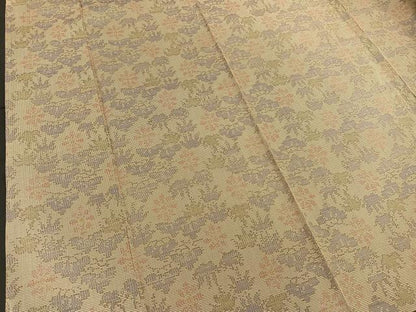 平和屋着物▽上質な紬 単衣 松竹花文 正絹 逸品 BAAS8387hv
