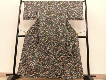平和屋着物▽上質な小紋　単衣　花唐草文　正絹　逸品　CAAY6401gh