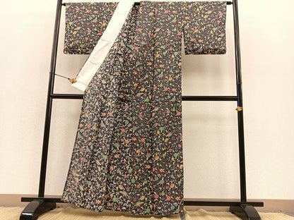 平和屋着物▽上質な小紋　単衣　花唐草文　正絹　逸品　CAAY6401gh