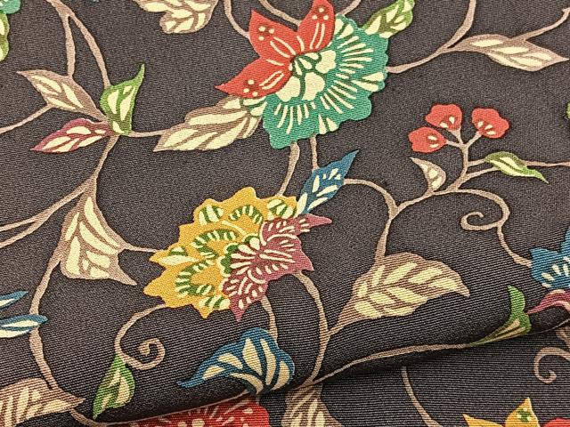 平和屋着物▽上質な小紋　単衣　花唐草文　正絹　逸品　CAAY6401gh