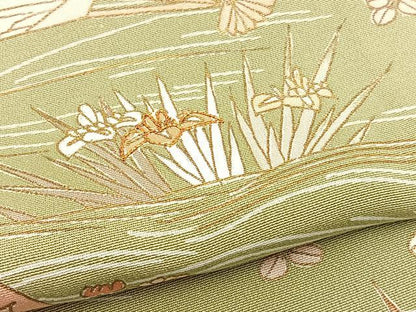 平和屋着物▽訪問着 単衣 駒刺繍 立波扇面花文 金彩 正絹 逸品 BAAS8394hv