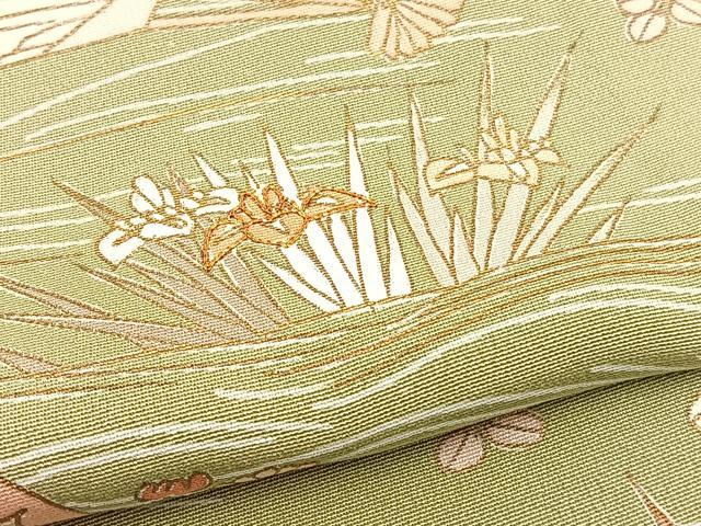 平和屋着物▽訪問着 単衣 駒刺繍 立波扇面花文 金彩 正絹 逸品 BAAS8394hv