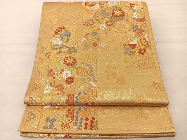 平和屋着物◎六通柄袋帯 短冊花蝶文 金糸正絹 逸品 BAAS8921ui