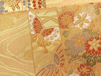 平和屋着物◎六通柄袋帯 短冊花蝶文 金糸正絹 逸品 BAAS8921ui