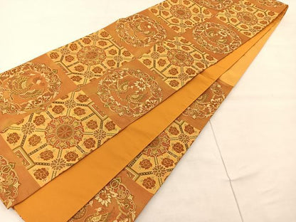 平和屋着物◎六通柄袋帯 市松花鳥文 正絹 逸品 BAAS8934ui