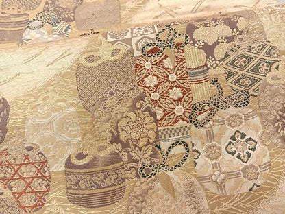 平和屋着物◎六通柄袋帯　布久呂つなぎ　金糸　正絹　逸品　BAAS8936ui