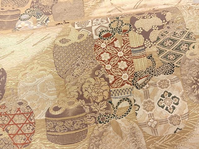 平和屋着物◎六通柄袋帯　布久呂つなぎ　金糸　正絹　逸品　BAAS8936ui