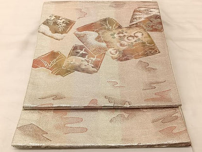 平和屋着物◎六通柄袋帯 地紙花鳥文 銀糸 正絹 逸品 BAAS8937ui