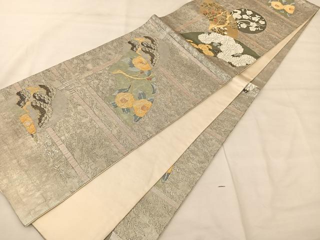 平和屋着物◎六通柄袋帯 天井花草文 金銀糸 正絹 逸品 BAAS8941ui
