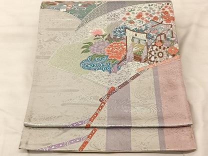 平和屋着物◎六通柄袋帯　地紙花鳥文　金銀糸　正絹　逸品　BAAS8944ui