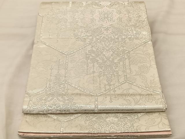 平和屋着物◎六通柄袋帯 正倉院花文 銀糸 正絹 逸品 BAAS8949ui